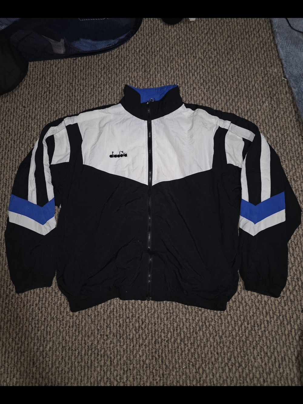 Diadora Men's Black & White Track Jacket with Blue Accents